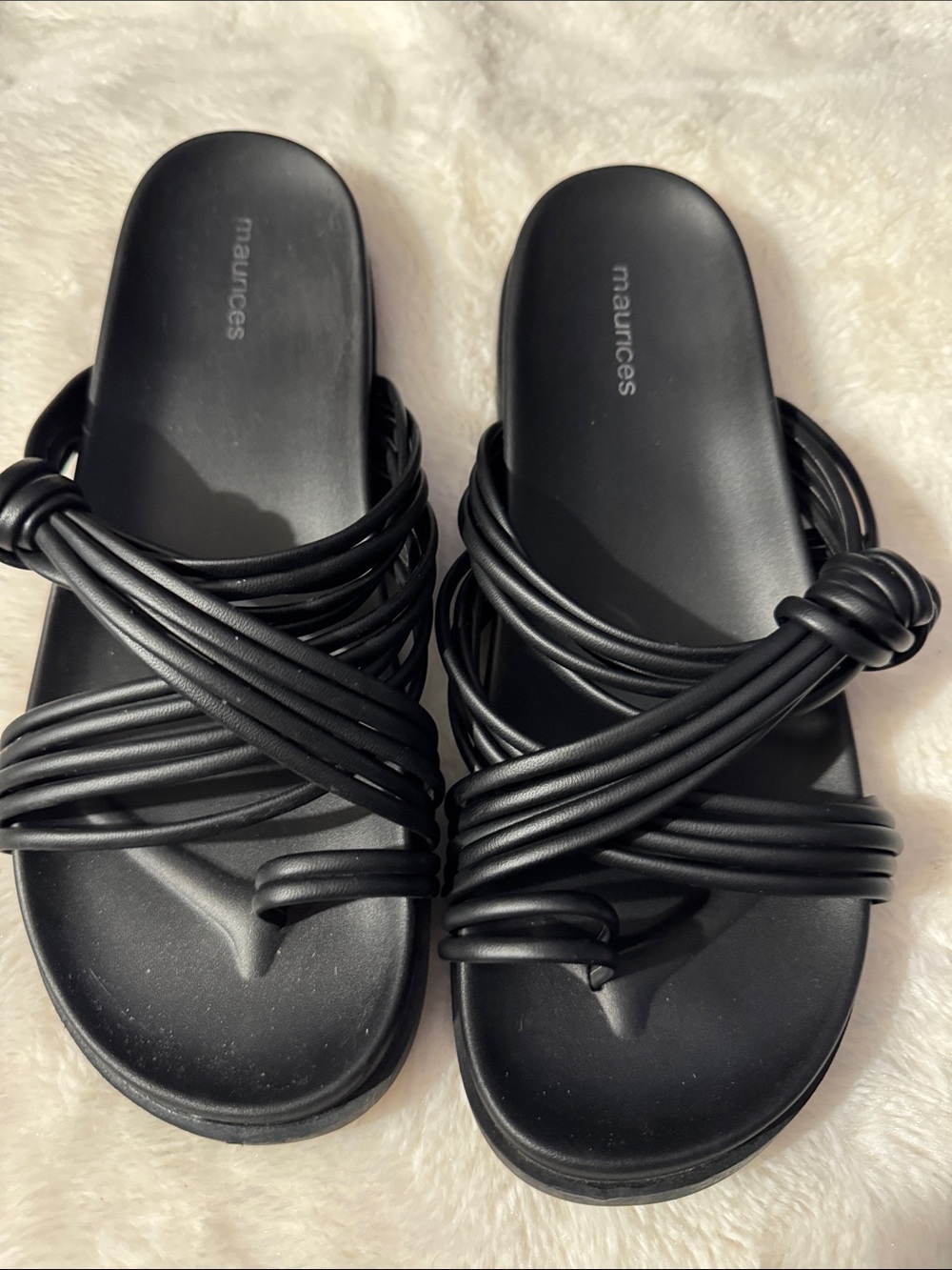 Maurices Black Multi-Strap Knotted Slide Sandals